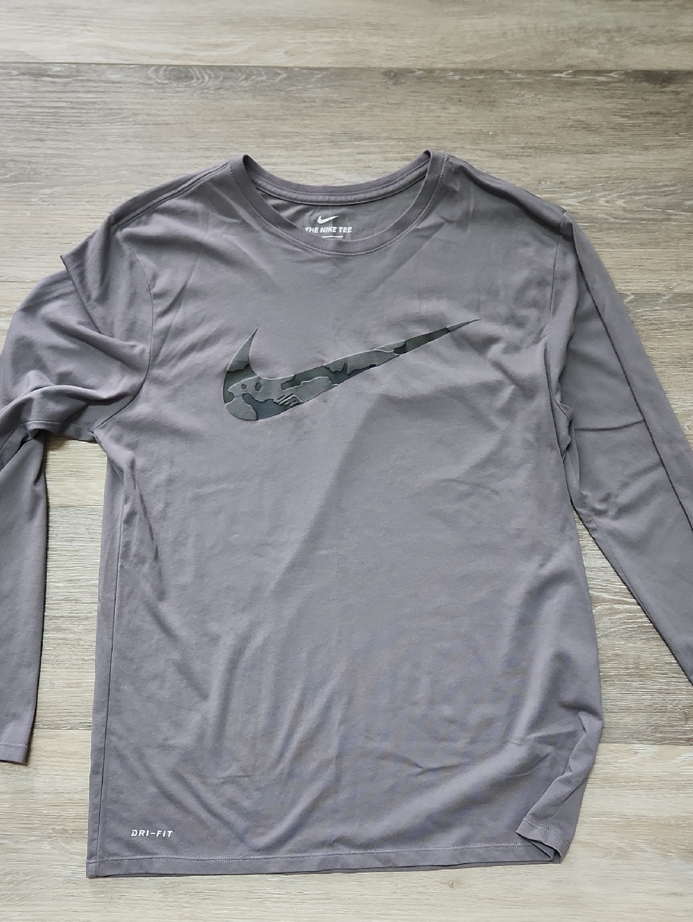 Nike Long Sleeve Dri-FIT Shirt - Gray with Camouflage Swoosh